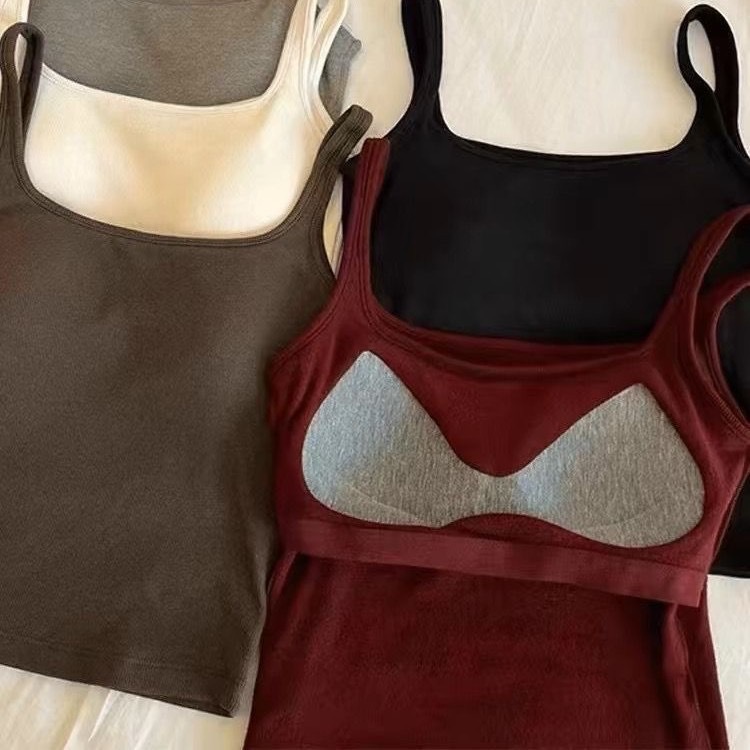 A principios del otoño, el cuello cuadrado, el pelo molido, los chalecos de tirantes de color sólido, las mujeres con almohadillas para el pecho, la versión coreana del autocultivo, la parte interior y la parte exterior, y la parte superior a prueba de frío y calor. image 3
