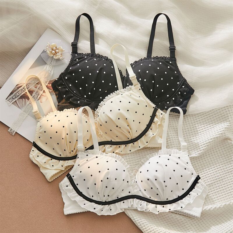 # 8669 Sweet Polka Dot Lingerie Set for Women, Small Chest Gathering, Wireless, New Product, High School Student Non-Magnetic Bra, Thin