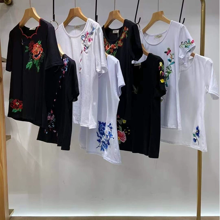 2023 летняя тяжелая промышленность вышивка T новая тяжелая промышленность с круглым вырезом Женская футболка с коротким рукавом брендовая скидка на поставку