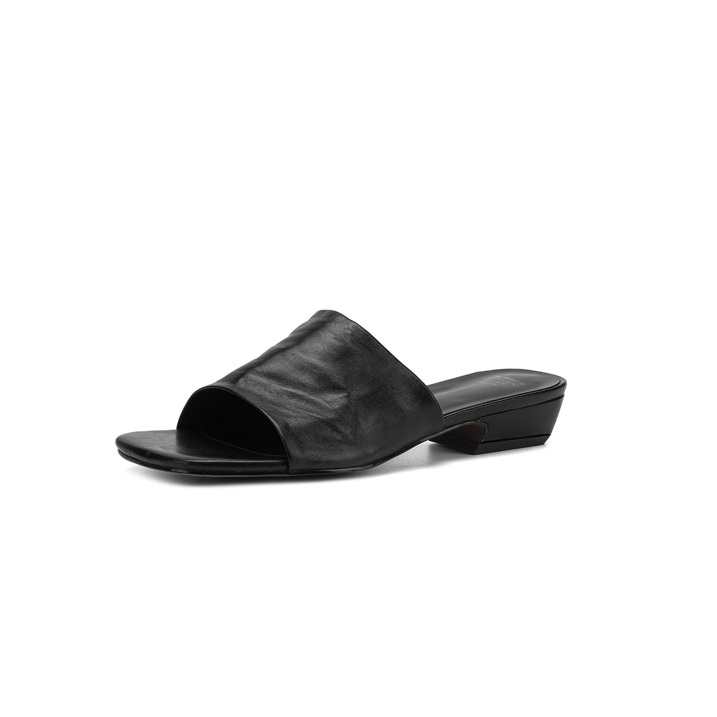 Dép sandal nữ quai chữ V mũi vuông da bò gót thấp — đen chi tiết 27