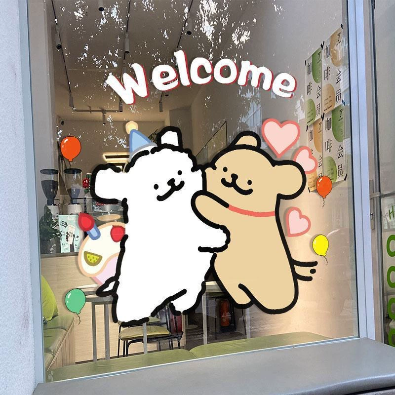 Статическая витринная наклейка (Line Puppy) милый мультяшный welcome декал, многоразовая ПВХ, 33/49/66 см