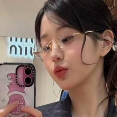 張源英と同じスタイルの女性用フレームレス近視メガネ、ゴールデンワイヤー、レトロなオールドマネースタイル、純粋な欲望、楕円形、男性用のハイインテリジェンスフラットメガネ