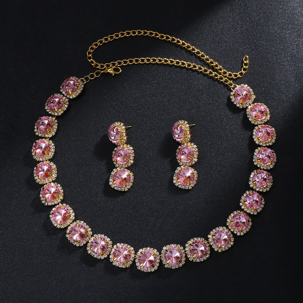 2024 moda color diamante joyería traje nupcial boda simple collar pendientes accesorios conjunto de joyas femeninas