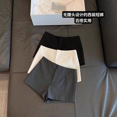 黑色辣妹时尚简约夏季薄款无腰头西裤百搭显瘦短裤运动休闲打底裤