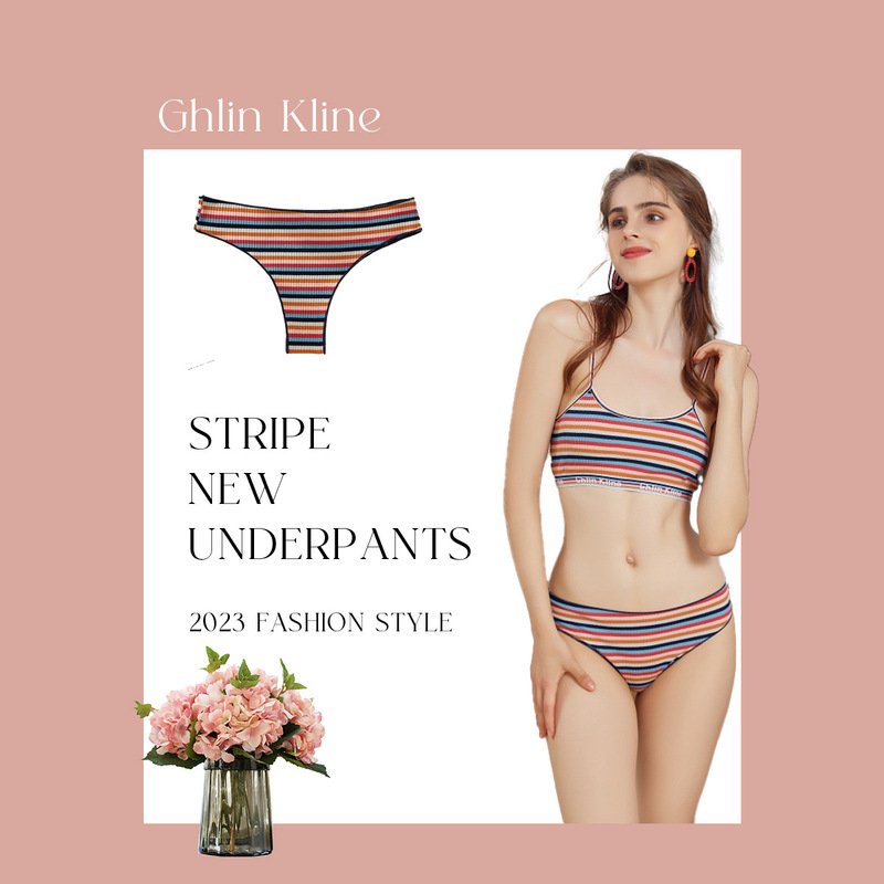 Sexy Low-Rise T-Pants Cotton Women's Threaded Brazilian Pants Sexy Contrast Striped Cross-Border Bikini T-Pants