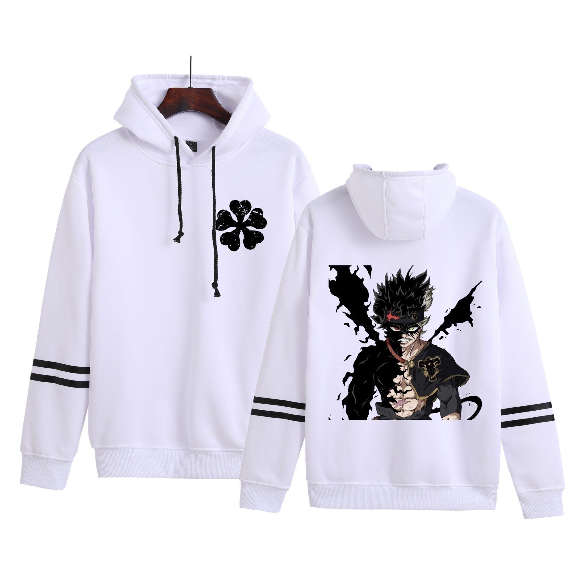 Trébol de cuatro hojas negro transfronterizo Black Clover hombres y mujeres pareja en contraste suéter con capucha de moda