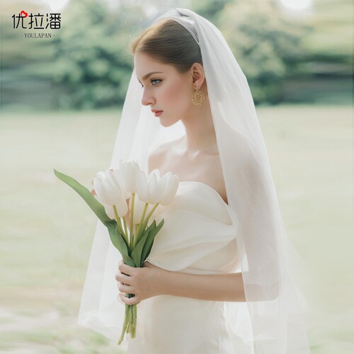 Youlapan Korean style pure white long veil photography large trailing veil wedding accessories V30 single