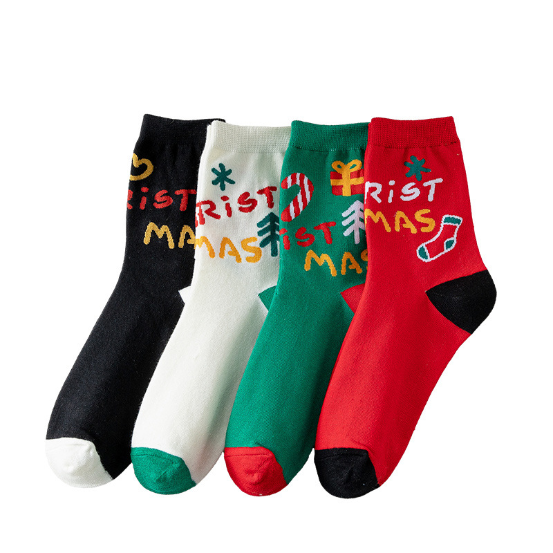 Weihnachtsstrümpfe, Kinder-Mittelrohr-Herbst- und Winter-Sternzeichen-rote Socken, niedlicher Cartoon-Lebkuchenmann, Schneemann,_voghion.com