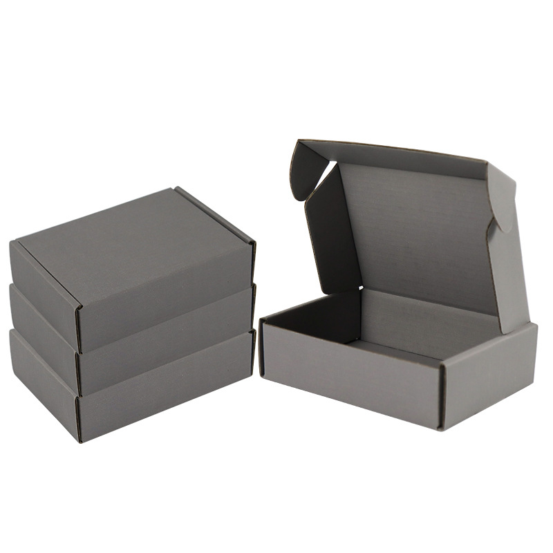Caja de cartón gris para avión con logotipo impreso, caja de papel con película templada, caja de embalaje para ropa, embalaje exprés, embalaje para logística transfronteriza