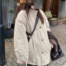 跨境美式复古工装棉服女冬季新款夹棉加厚立领风衣外套宽松百搭上