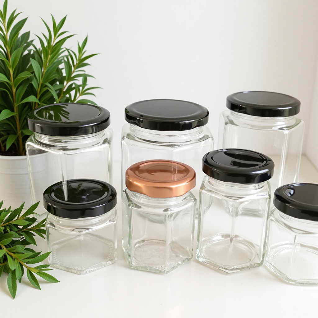 蜂蜜玻璃瓶密封六棱酱菜瓶燕窝罐头包装马口铁瓶盖透明密封罐