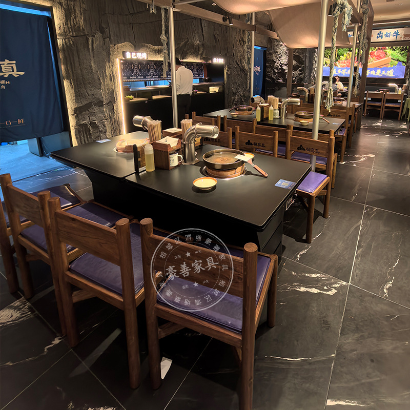 Liuzhenzhen Mountain Style Smokeless Bbq Table Commercial Electric Ceramic Stove Commercial Bbq Restaurant Hot Pot Restaurant Special Tables and Chairs