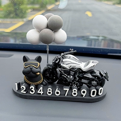 phone number sign, personalized interior – Nömrəli dayanma kartı - black-french-bulldog-cruise-white-gray-white-ball-3d-o-style