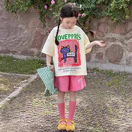 韩版白色棉圆领短袖t恤童装女夏季2025新款宽松百搭上衣儿童服装