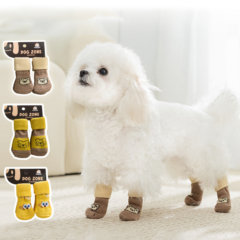 Calcetines para mascotas, cachorros, gatos, anti-agarre, anti-suciedad, bichón, peluche para perros pequeños, cubierta para pies, cubierta para piernas, protección de articulaciones