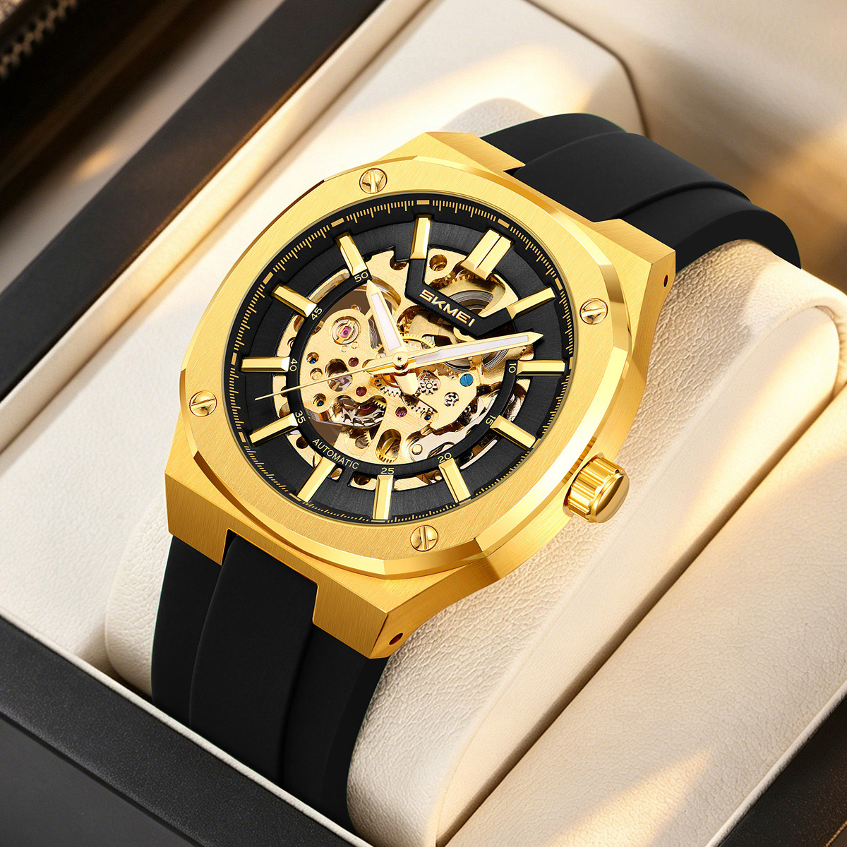 Momento de relojes mecánicos mecánicos automáticos huecos de silicona impermeable correa relojes de hombre comercio exterior personalizado mayorista