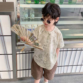 夏季新款儿童两件套男宝宝洋气中国风童套装竹子新中式汉服套装
