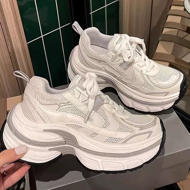 2025 летние новые сетчатые дышащие универсальные легкие туфли для папы из натуральной кожи на толстой подошве, женские повседневные спортивные туфли, увеличивающие рост, модные