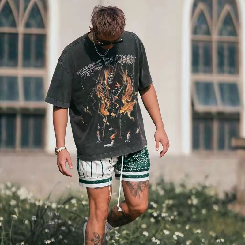 American-style Trendy Men's Quarterpants Double-layer Mesh Quick-drying Basketball Sports Pants Summer Breathable Training Fitness Casual Pants