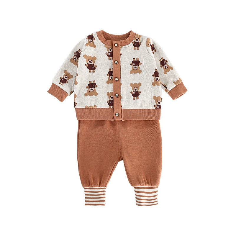 Children's set for boys, autumn, Korean style, with embroidery, with little bears