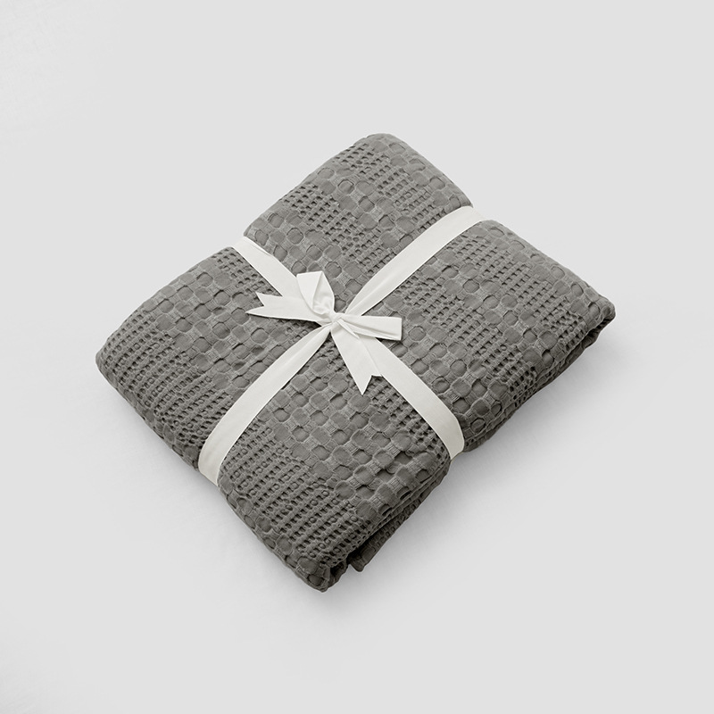 Manta de aire acondicionado de algodón y bambú, manta de hilo de color sólido personalizada, toalla de sofá estilo americano, manta de fibra de bambú con textura de gofre.