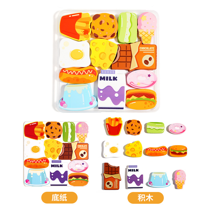 Caja de madera para niños Puzzles animales Dinosaurios Tráfico Temas de alimentos Juguetes de pensamiento de educación temprana