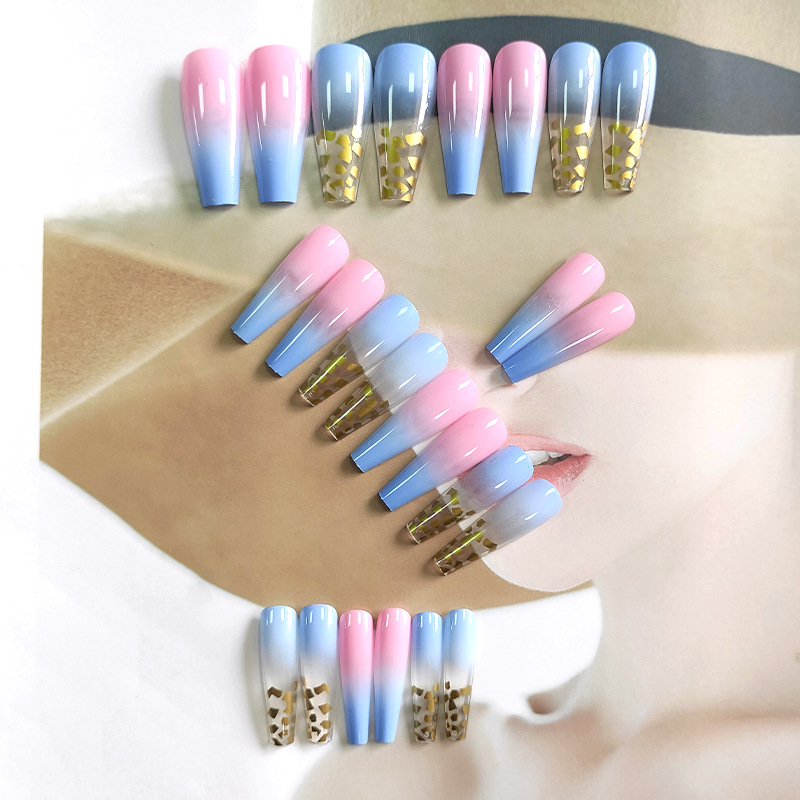 Color rosa azul de oro de lámina de uñas de uñas de venta transfronteriza sueño exquisito 24 piezas de parche de uñas terminadas