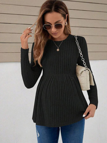 AliExpress shien shirt cross-border foreign trade Amazon Europe and America long-sleeved pregnant women's shirt pure color pullover pregnant women's T-shirt