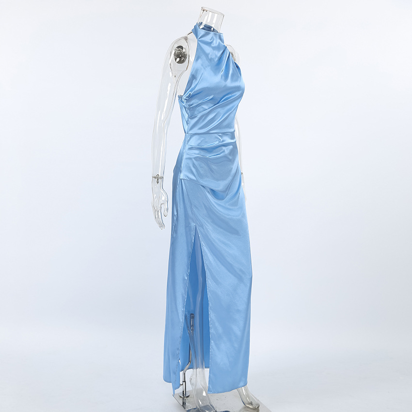 Damen Abendkleid Aus Satin Mit Neckholder Und Beinschlitz Für Galas_voghion.com