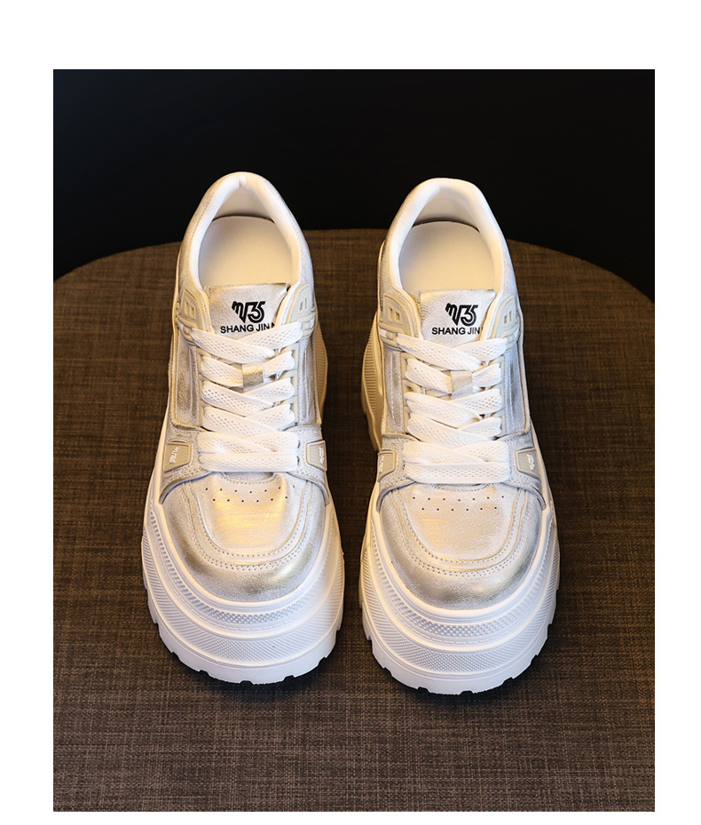 Giày sneaker nữ đế dày độn cao bên trong, phong cách thời trang dáng nhỏ — Màu vàng sâm panh chi tiết 19