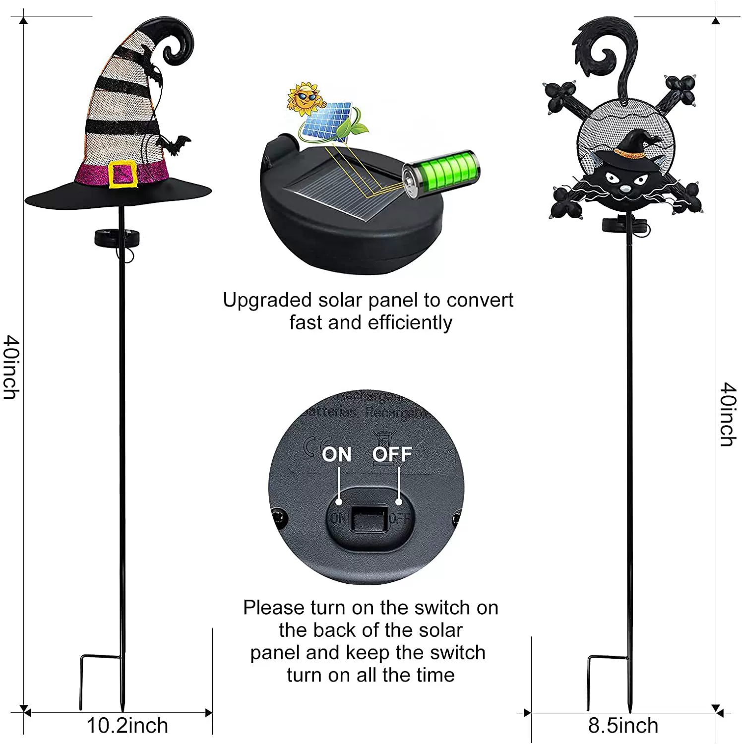 鬼节黑猫和女巫太阳能地插 庭院摆件户外装饰工艺品树脂铁艺摆件