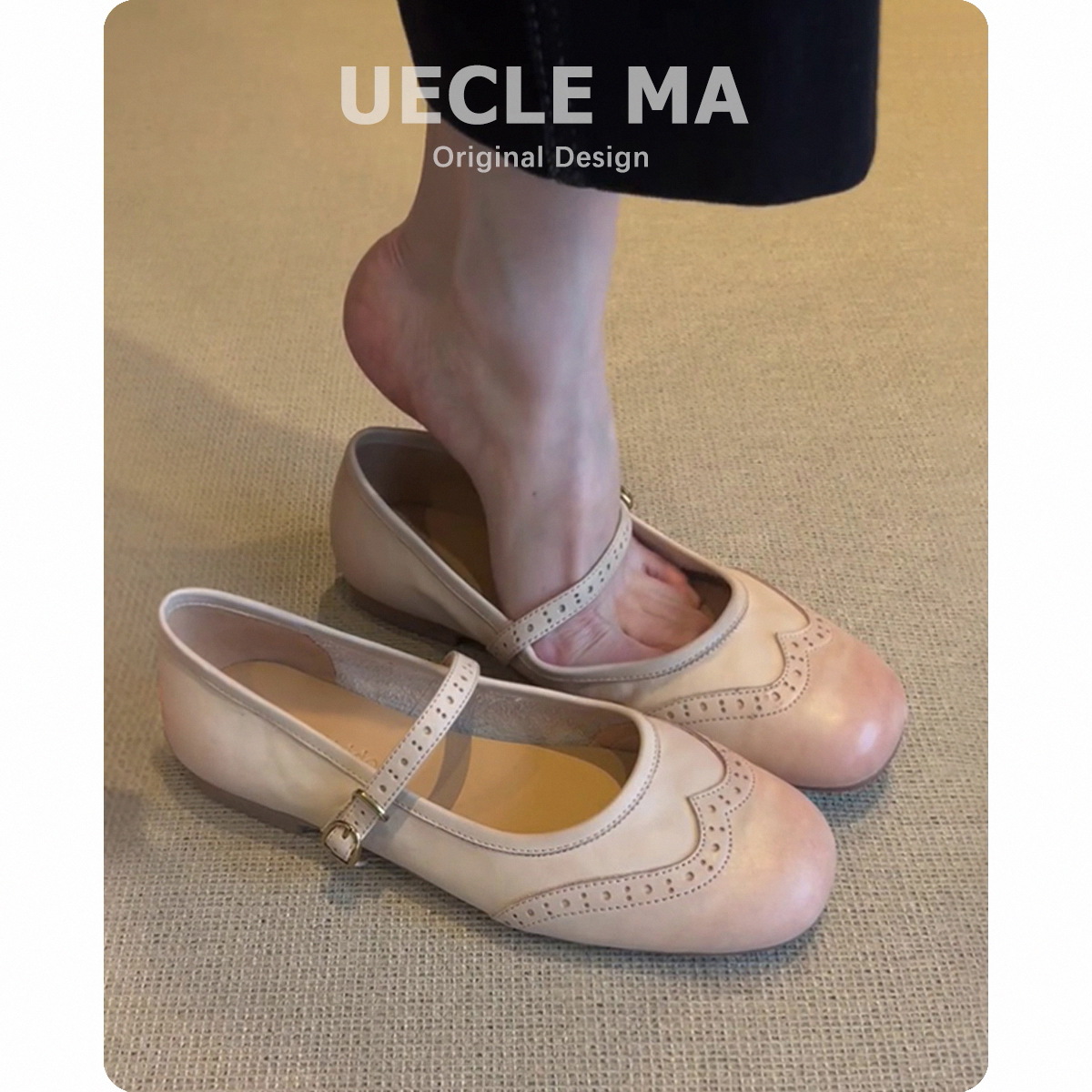 Piero de vaca ~ cuero francés zapatos de mujer nuevos zapatos de ballet con falda retrógrada universal zapatos de tallado marigen