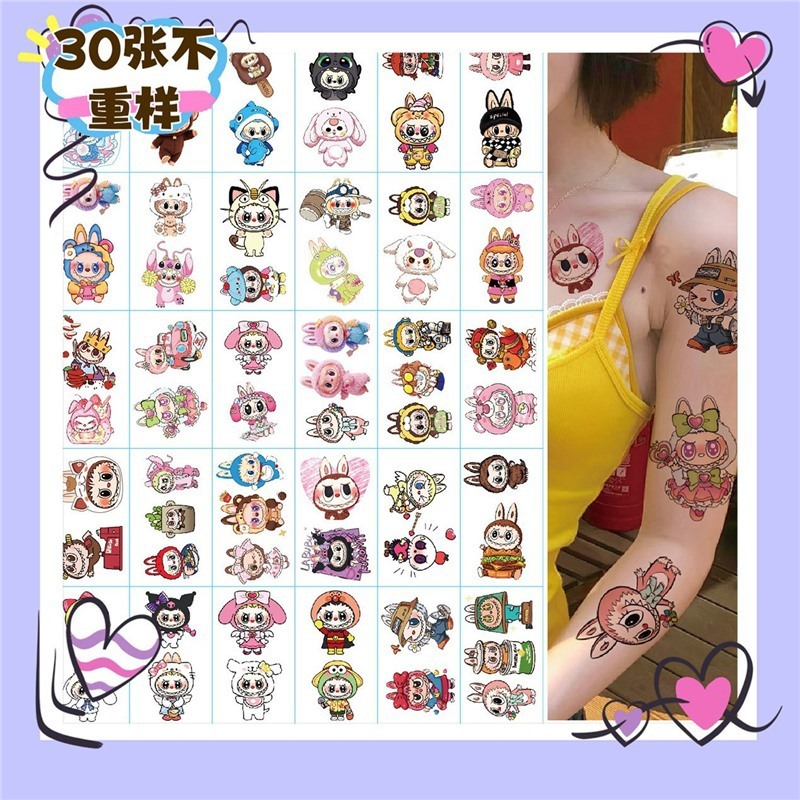 Labubu Tattoo Sticker Labubu Dopamine Cute Cartoon Girly Heart Christmas Waterproof Long-Lasting Tattoo Sticker