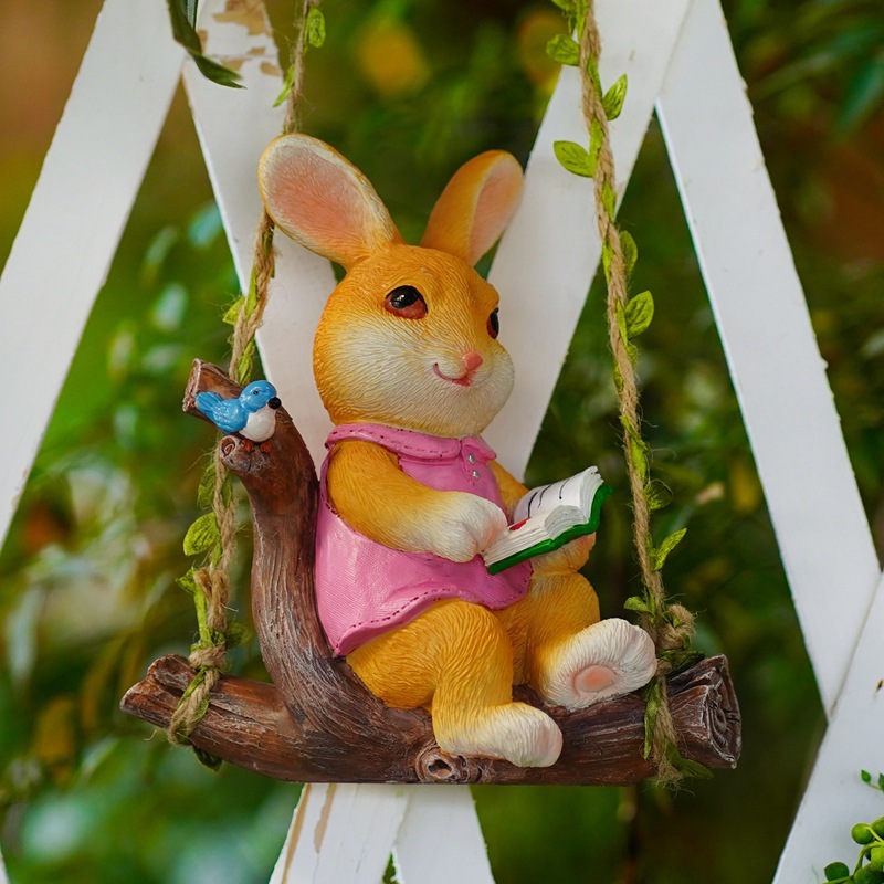 Jardín balcón Flor de jardinería al aire libre decoración colgante Bunny Swing árbol animal colgante B & B Decoración
