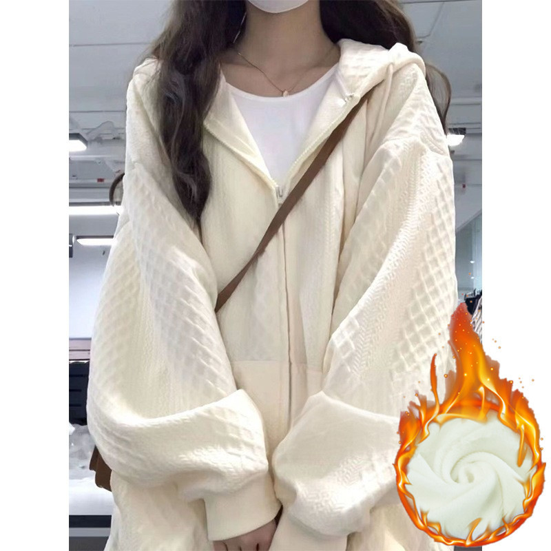 常规360g 加绒420g 华夫格连帽卫衣女秋冬设计感小众宽松外套上衣|undefined