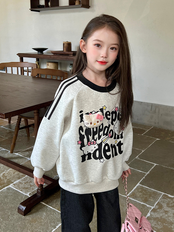 AINI女童卡通Kitty卫衣宽松2025春秋新款儿童宝宝套头上衣潮|undefined