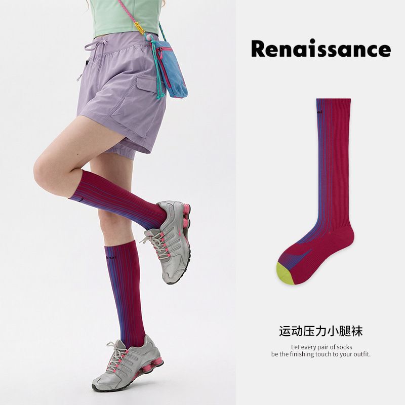 Renaissance Thin Compression Yoga Sports Pressure Socks for Running, Jump Rope, Fitness, and Calf Support in Rose Red