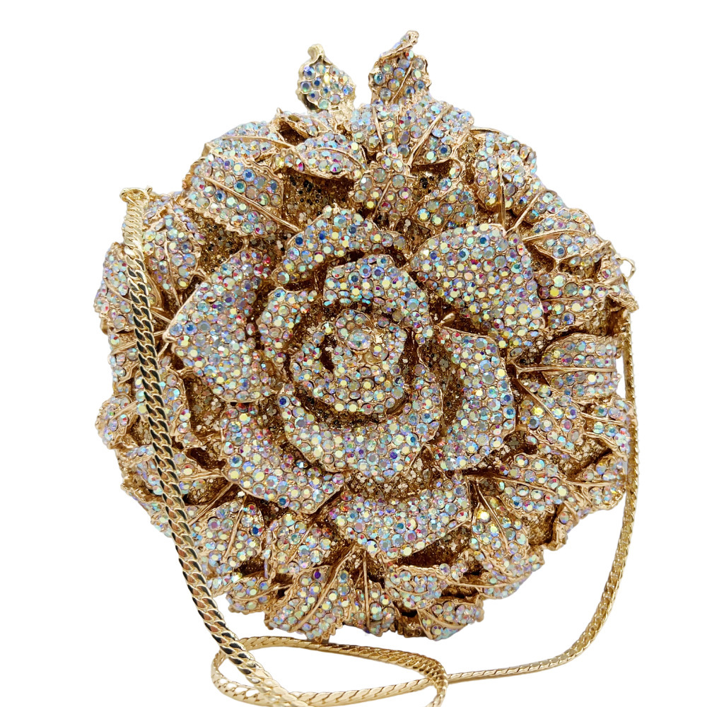 Clutch camellia transfronteriza bolsa de diamantes bolsa de cena flor hueca bolsa de diamantes vestido de fiesta bolsa de mano de mujer