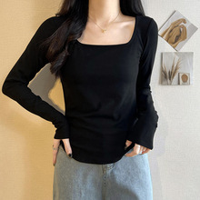 不规则弧形下摆长袖T恤女春秋新款洋气短款正肩上衣