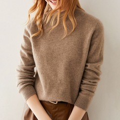 カシミヤのシャツの女性の半高襟100% 純山カシミヤのシャツの秋冬の新型の1線の成衣のシームレスなメリヤスの底のセーター