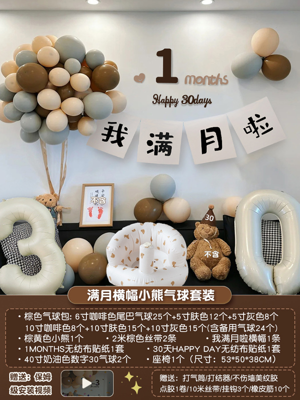 百天布置装饰满月气球拍照道具宝宝婴儿仪式感用品背景墙场景家里|undefined