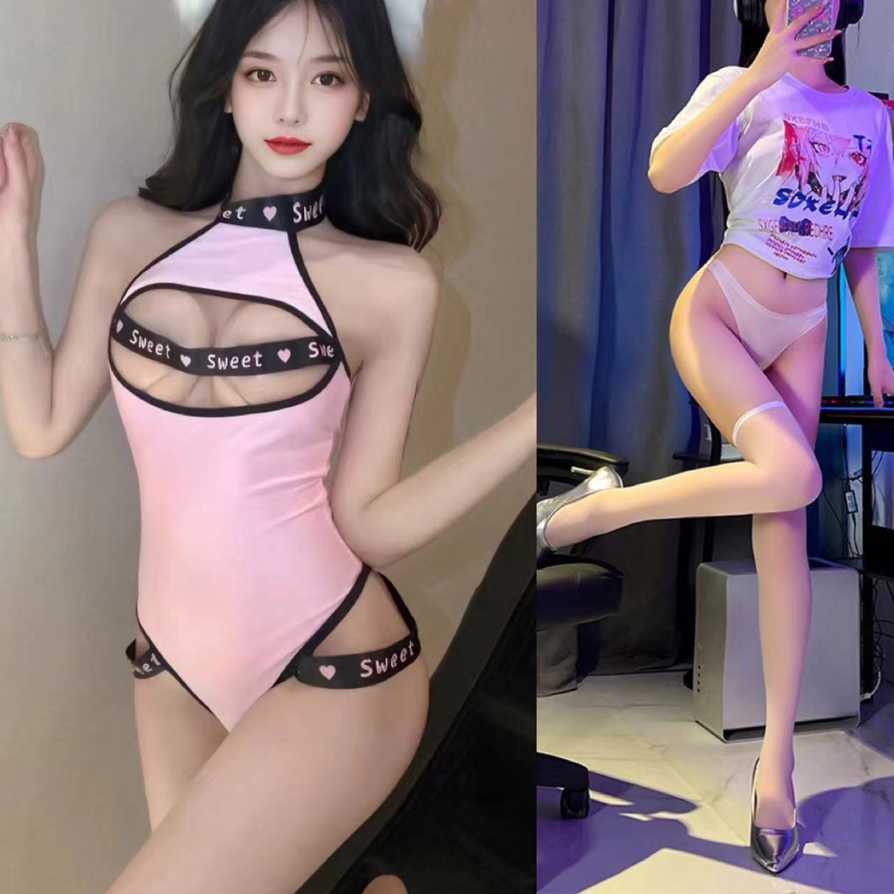 핑크 + 화이트 가랑이 없는 양말