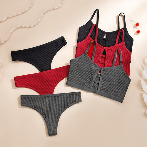 French underwear women's push-up large size bra threaded cotton sports yoga camisole sexy triangle underwear set