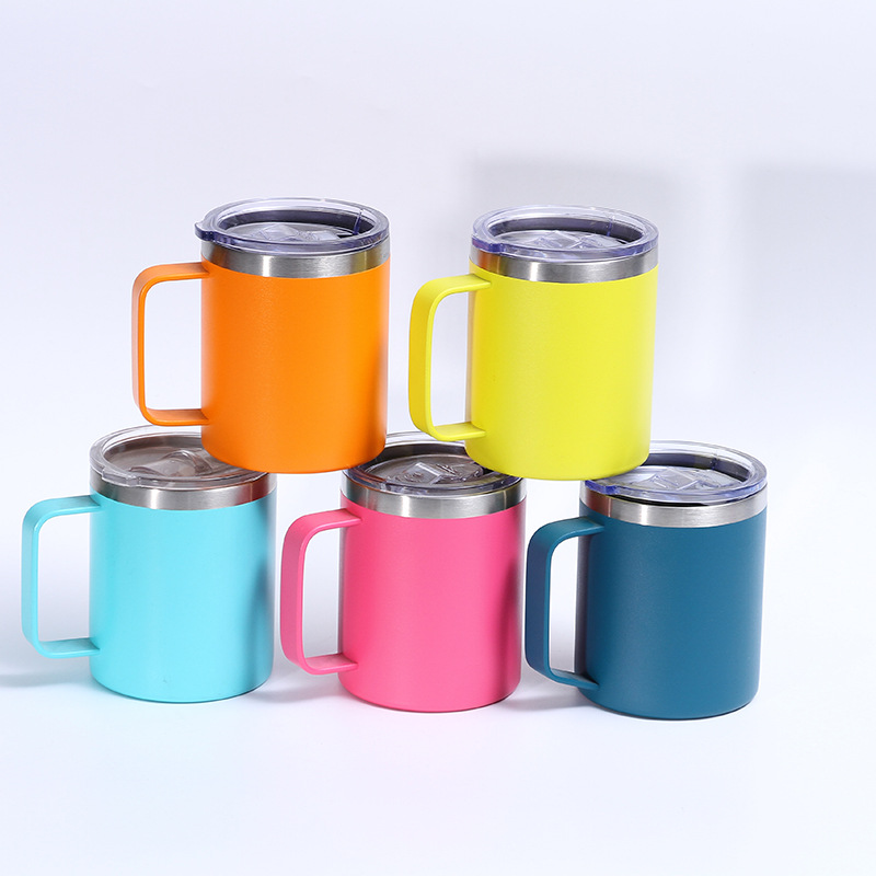 Nueva taza creativa de acero inoxidable de 12oz taza de café de doble capa con mango de oficina de negocios del hogar taza de vacío