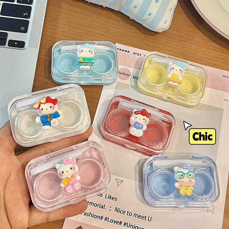 Cute Cartoon 3D Cat Contact Lens Case, Compact and Portable with Lid, Contact Lens Companion Box for Girls and Women