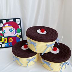 デスクトップ収納ボックスins手作り編みプリン収納かご綿紐雑物収納かごホームベッドルーム収納かご