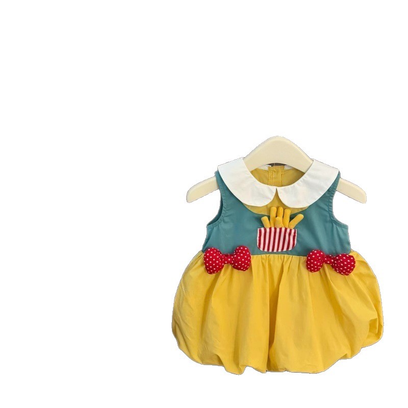 [Xianning Seven] ¡Original! Cos McDonald como dependienta, linda niña, papas fritas, cuello de muñeca, falda de botones florales de la universidad