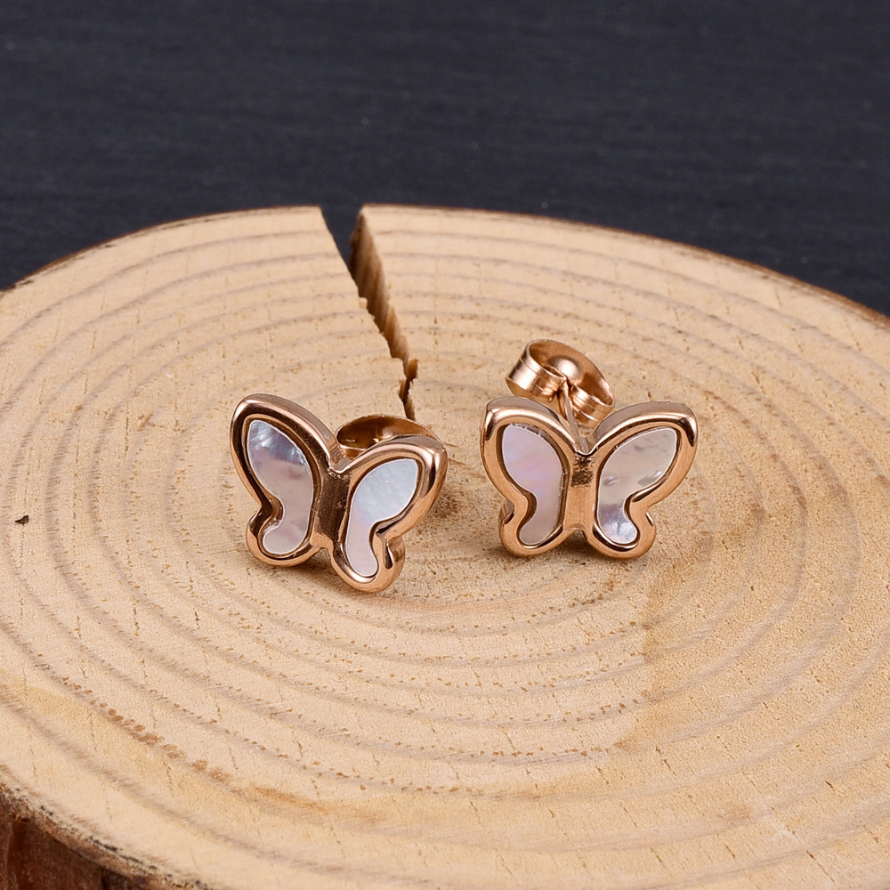 Fashion Butterfly Titanium Steel Plating Inlay Shell Ear Studs 1 Pair display picture 4