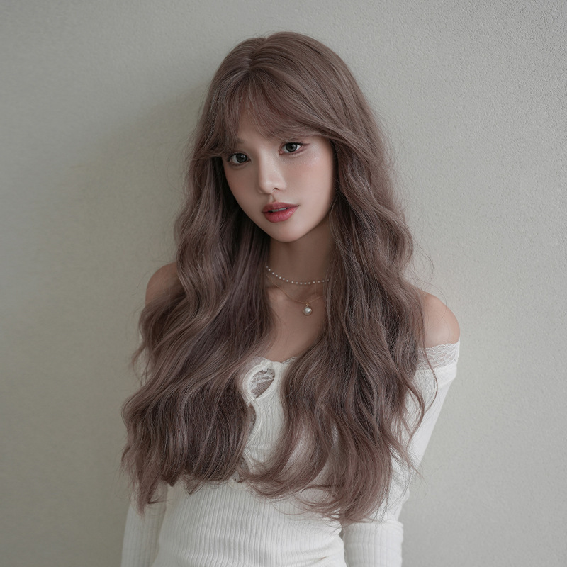 Wig Women's Long Curly Hair Japanese and Korean New Whole Top Full Head Cover Water Ripple Pink Purple Chemical Fiber Artificial Sleeve Wig Wig Women's Long Curly Hair Japanese and Korean New Whole Top Full Head Cover Water Ripple Pink Purple Chemical Fiber Artificial Sleeve Wig