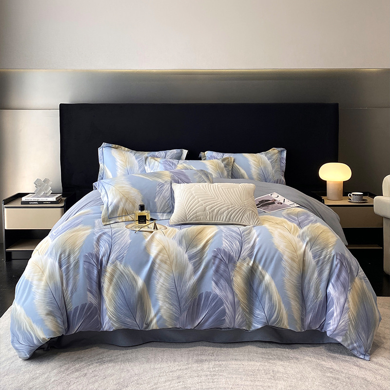 Nuevo juego de cuatro piezas de lana gruesa y cepillada, ropa de cama de edredón de impresión de lujo ligero para el hogar, ropa de cama de otoño e invierno al por mayor